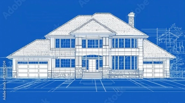 Obraz Detailed blueprint drawing of a modern house.