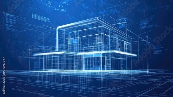 Obraz Digital architectural blueprint of a modern house.