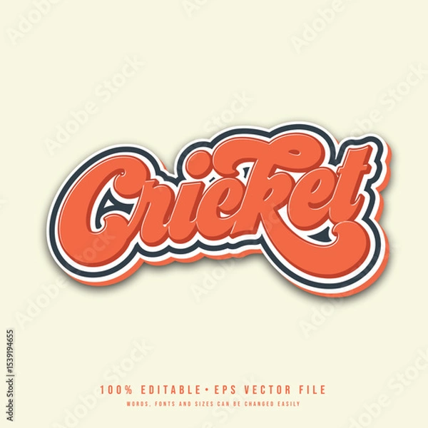 Fototapeta Cricket text effect vector. Editable college t-shirt design printable text effect vector.	