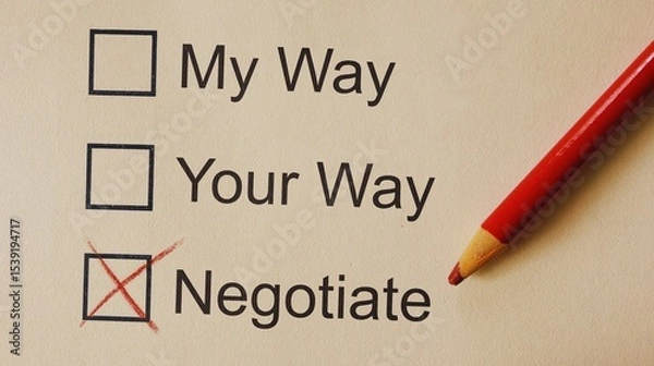 Fototapeta Successful business agreement concept: red check mark on a document with a pencil