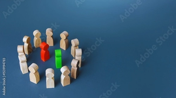 Fototapeta People stand in a row or circle, representing teamwork, leadership, and community; a 3D illustration of a business team's unity and success