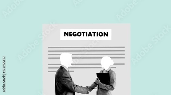 Fototapeta Businessman holding a paper with a message, communicating job contact information