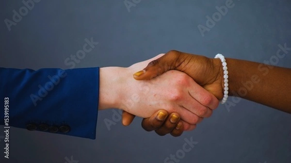 Fototapeta Two business people shake hands, symbolizing agreement and successful partnership