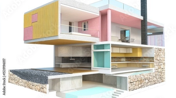Obraz Colorful, modern house cross-section illustration.