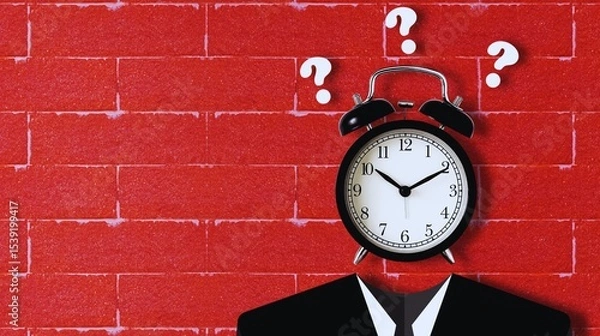 Fototapeta A classic red wall clock on a matching red wall, an object ticking away the hours and minutes, a timeless reminder