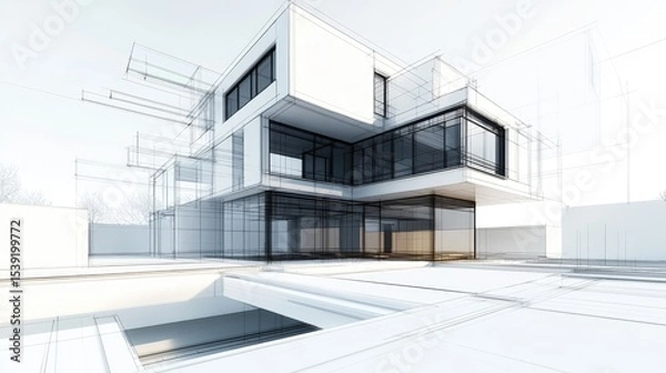 Obraz Architectural drawing of a modern house.