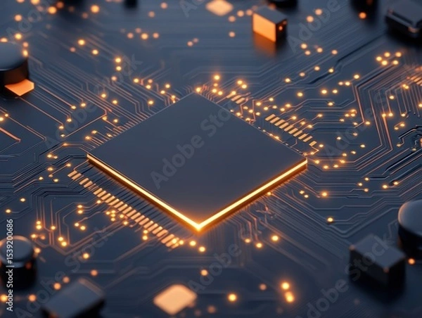 Fototapeta Circuit board with central chip