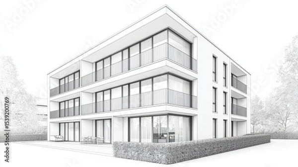 Obraz Architectural sketch of a modern apartment building.