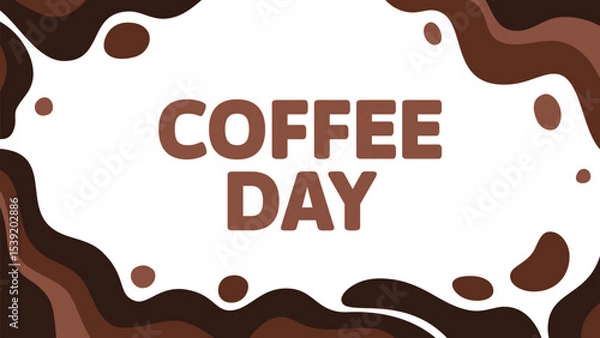 Fototapeta Coffee banner Coffee day with abstract frame of waves and spots. Wavy abstract background.