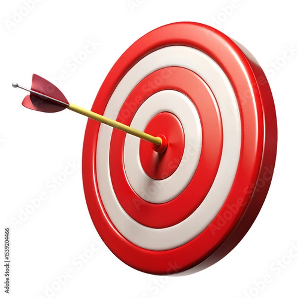 Obraz Arrow hitting the center of a red target on transparent background