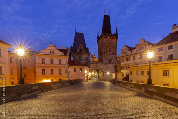 Fototapeta Early morning view of Charles Bridge in Prague, Czech Republic