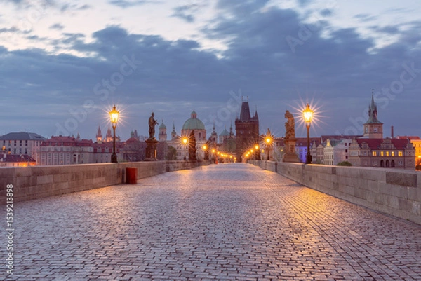 Fototapeta Early morning view of Charles Bridge in Prague, Czech Republic