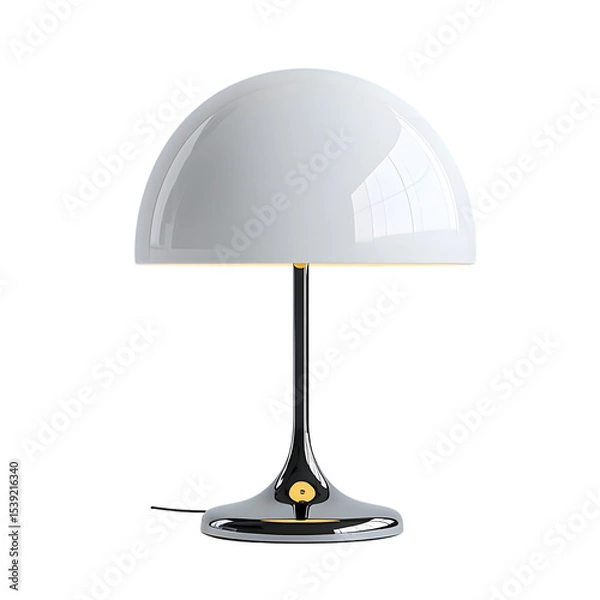 Fototapeta Modern minimalist table lamp with glossy white dome shade and polished chrome