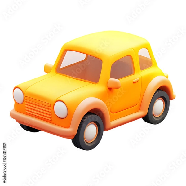Fototapeta Vibrant 3D Illustration of a Cute Yellow and Orange Cartoon Car with Rounded Edges and Glossy Finish