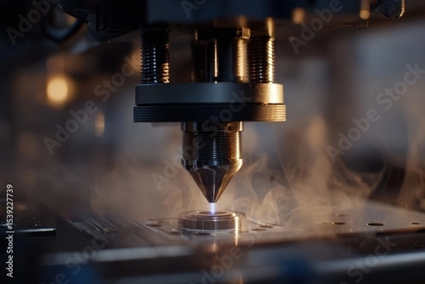 Fototapeta Precision machinery at work, a high-tech process with intense focus and accuracy, set against an industrial backdrop. Innovation in action.