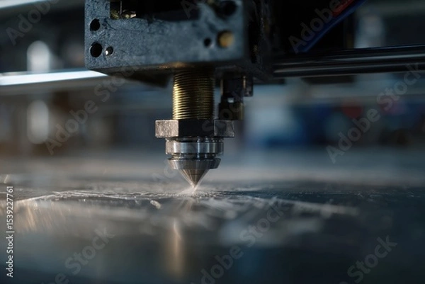 Obraz Close up of a precision cutting tool in action, highlighting industrial processes and advanced technology applications.
