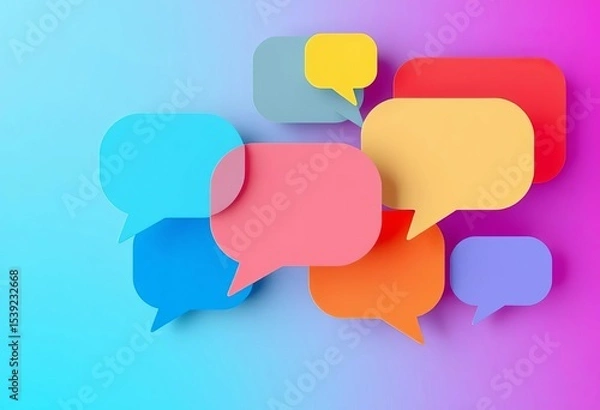Fototapeta Abstract colorful speech bubbles forming a group chat icon , colorful, talk