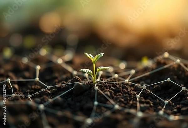 Fototapeta Abstract network nodes growing from seed, representing business incubation,  expansion,   acceleration