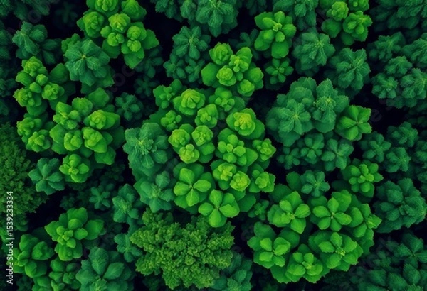 Fototapeta Aerial view of lush green treetops forming a dense canopy,  texture,  background