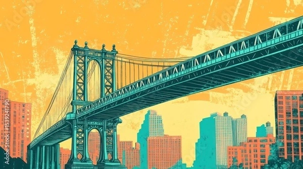 Fototapeta Cityscape with a bridge; vibrant colors