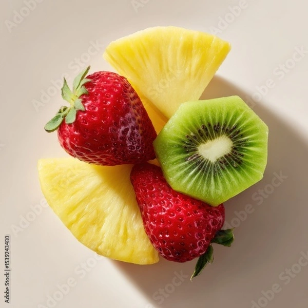 Fototapeta Fruits are arranged on a light surface for a vibrant display. Freshness, tropical, healthy eating, vitamin-rich, colorful