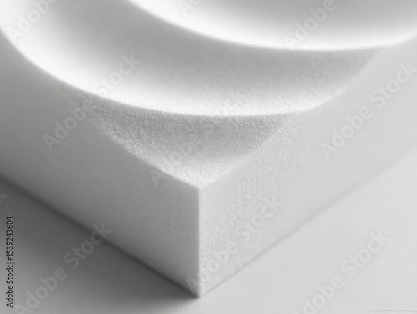 Fototapeta White foam cube showing smooth curved design, abstract structure. Modern architecture, minimalist design, geometric texture, artistic surface, foam material, conceptual shape.