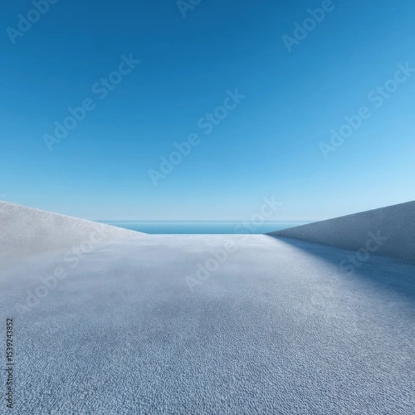Fototapeta Abstract concrete platform facing the ocean. Contemporary architectural design, modern landscape, seaside minimalism, horizon view, serene environment