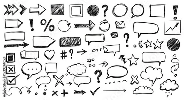 Fototapeta Collection of Hand Drawn Doodle Arrows Speech Bubbles Stars and Geometric Shapes Perfect for Graphic Design and Web Design