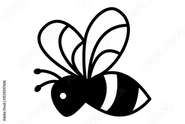 Obraz Side view black and white bee icon vector illustration. Clipart image isolated on background.
