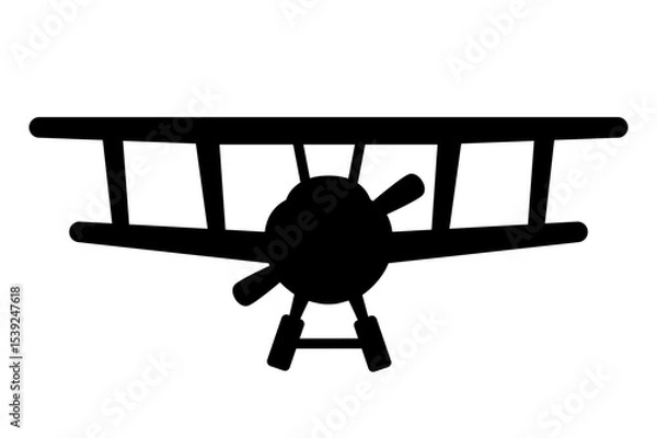 Obraz Biplane silhouette front view vector icon. Clipart image isolated on background.