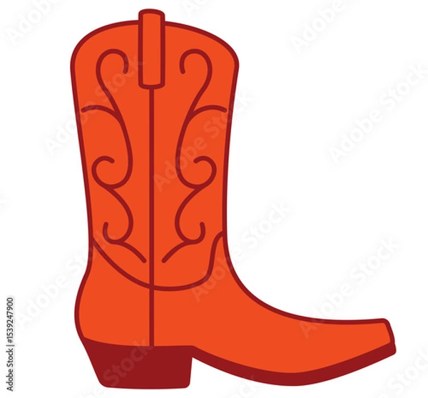 Obraz Red cowboy boot illustration with decorative patterns. Clipart image isolated on background.