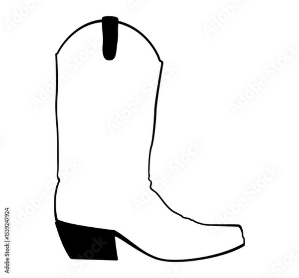Obraz Black and white cowboy boot icon illustration. Clipart image isolated on background.