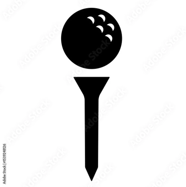 Obraz Golf ball on tee silhouette icon black and white design. Clipart image isolated on background.