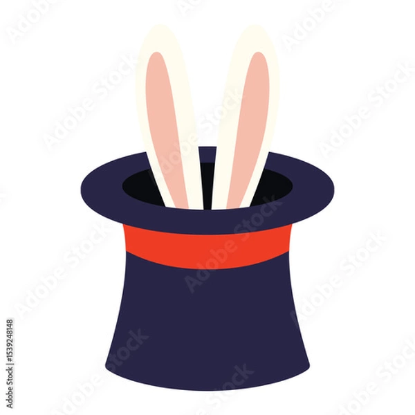 Obraz Magic hat with bunny ears icon red band vector illustration. Clipart image isolated on background.