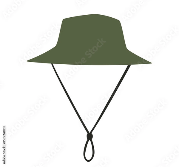 Obraz Green tourist hat with chin strap icon isolated on white background. Clipart image isolated on background.
