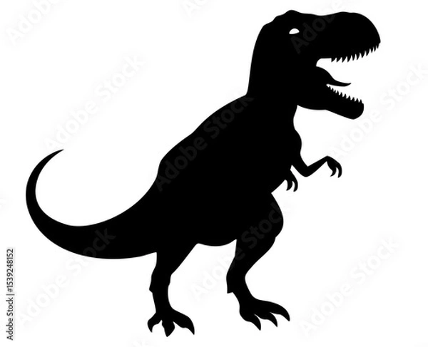 Obraz Black silhouette of T-Rex dinosaur standing with mouth open. Clipart image isolated on background.