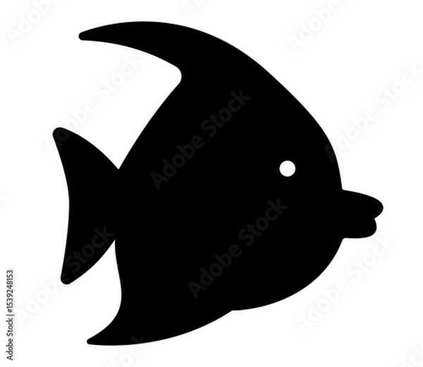 Obraz Black tropical fish silhouette icon on white background. Clipart image isolated on background.