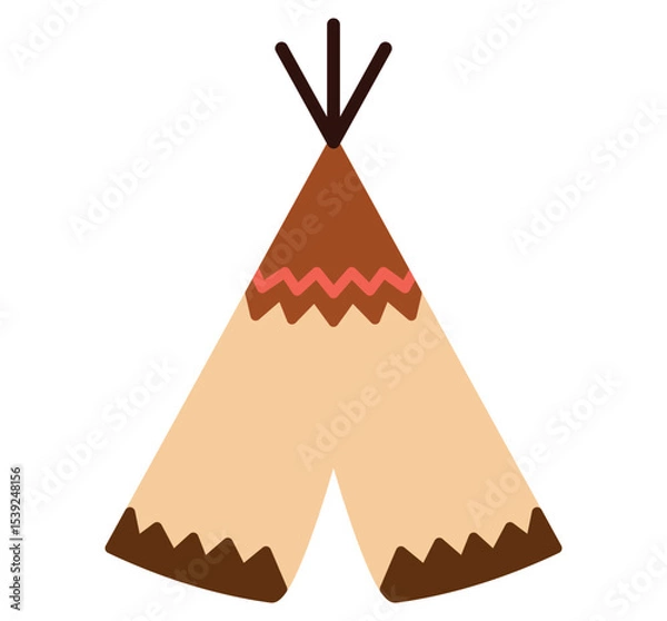 Obraz Flat design teepee tent icon with decorative elements. Clipart image isolated on background.