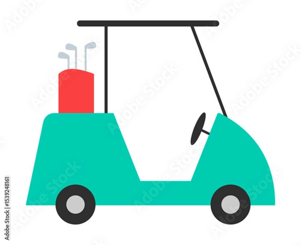 Obraz Colorful vector illustration of golf cart with clubs. Clipart image isolated on background.