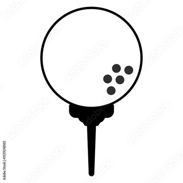 Obraz Golf ball on tee icon in black and white vector illustration. Clipart image isolated on background.