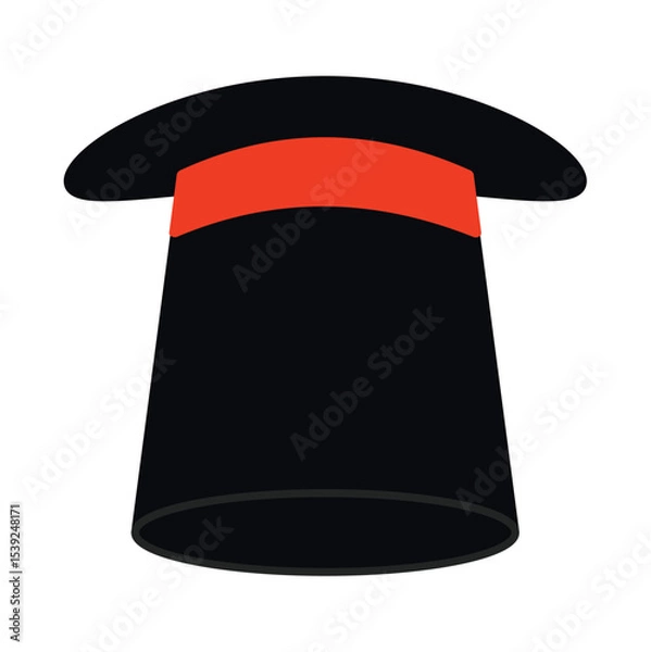 Obraz Black magician hat with red band vector illustration. Clipart image isolated on background.
