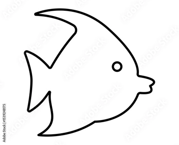 Obraz Simple black outline of tropical fish profile on white background. Clipart image isolated on background.