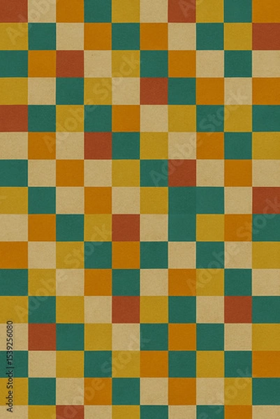 Fototapeta Vintage Geometric Checker Pattern in Mid-Century Colors