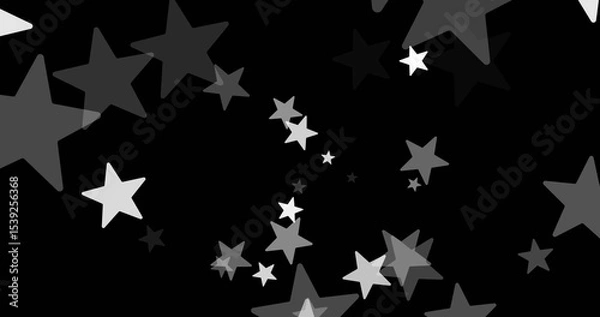 Obraz Swirling cluster of gray and white star shapes spiraling through black void, forming cosmic tunnel