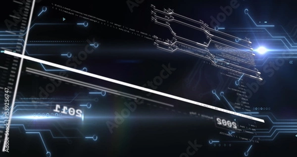 Obraz Displaying white diagonal beam flowing across interface, with bright light flare, alphanumeric code