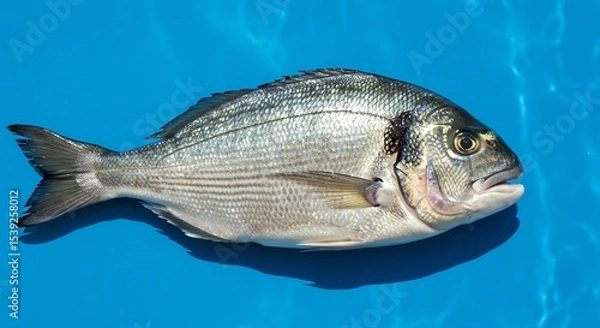 Obraz Fresh Gilthead Bream on Blue: A Detailed Close-Up of Mediterranean Seafood