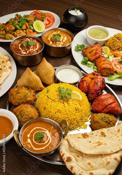 Obraz Lavish Indian Feast: A Culinary Symphony of Curries, Tandoori, and Naan Bread