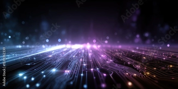 Obraz Futuristic Digital Landscape with Glowing Electric Pathways


