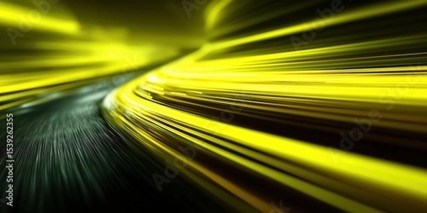 Obraz Dynamic Neon Yellow Light Streaks with Motion Blur on Dark Background

