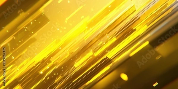 Obraz Golden Yellow Geometric Light Beams with Depth and Spark Particles

